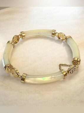 Vintage Chinese Mother of Pearl Linked Bracelet with Safety Chain